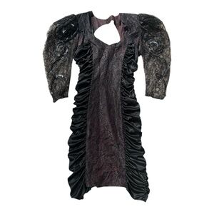 vintage 90s gothic black dress with ruffles and lace sleeves